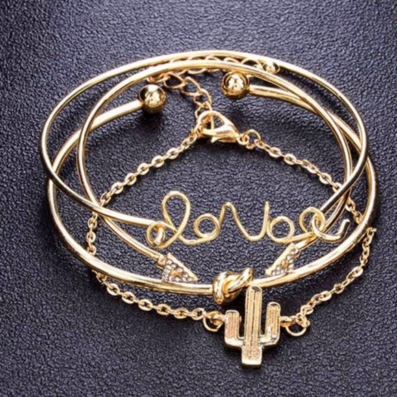 Gold Cactus Knot Love Bangle Bracelet 4pc/Set - Picture 4 of 7